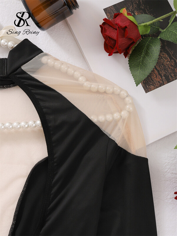 SINGREINY Transparent Sexy Body 2024 Fashion Sheer Mesh Splicing Manecă Lungă Teacă Salopetă Neregulat Backless Beach Bikini