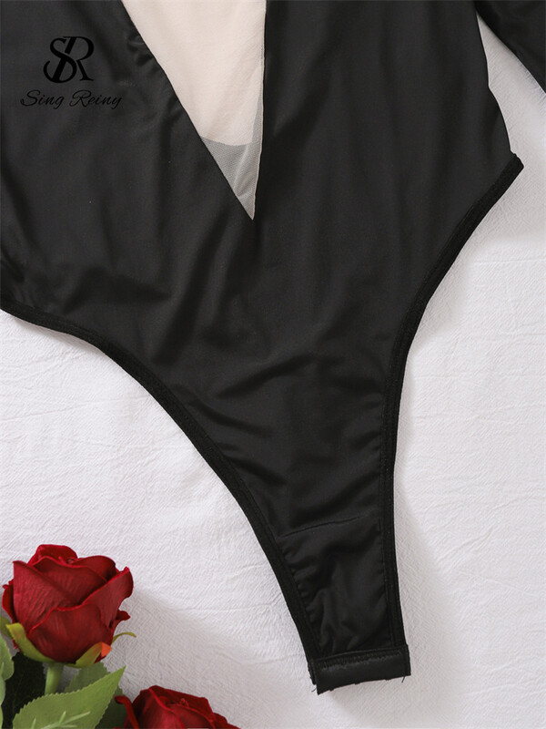 SINGREINY Transparent Sexy Body 2024 Fashion Sheer Mesh Splicing Manecă Lungă Teacă Salopetă Neregulat Backless Beach Bikini