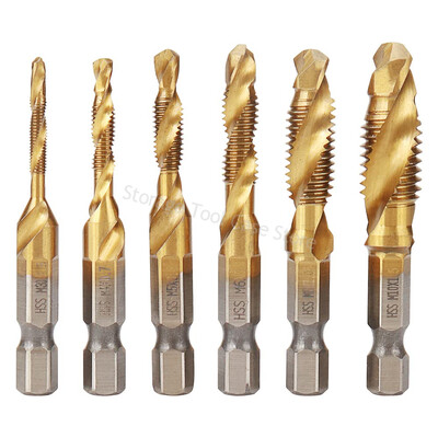 Új, titán bevonatú hatlapú szárú HSS csavarmenetes metrikus menetfúrószárak csavargép-összetétel M3 M4 M5 M6 M8 M10 kéziszerszámok