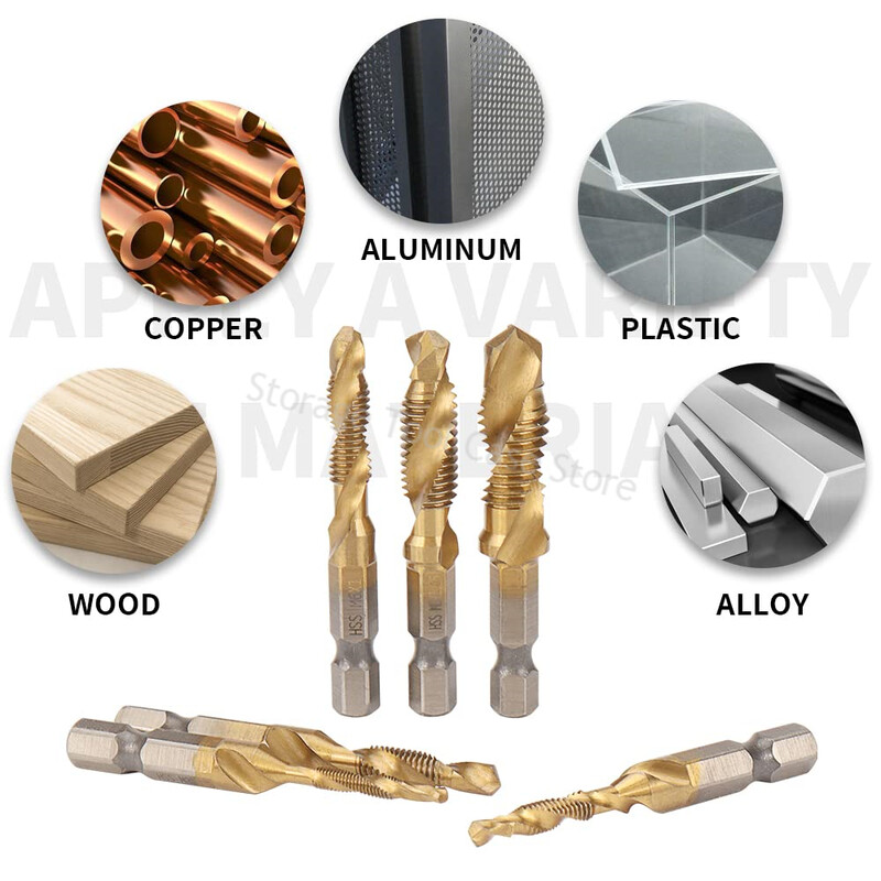 Új, titán bevonatú hatlapú szárú HSS csavarmenetes metrikus menetfúrószárak csavargép-összetétel M3 M4 M5 M6 M8 M10 kéziszerszámok