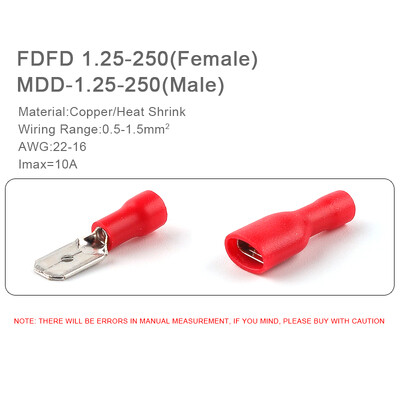 50PCS FDD/MDD 6.3mm Terminal Roșu Albastru Galben Femeie Masculin Spade Izolați Electrice Sertizare Terminale Conectori Cablaj Cablu Plug