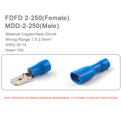 50PCS FDD/MDD 6.3mm Terminal Roșu Albastru Galben Femeie Masculin Spade Izolați Electrice Sertizare Terminale Conectori Cablaj Cablu Plug