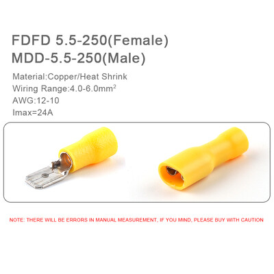 50PCS FDD/MDD 6.3mm Terminal Roșu Albastru Galben Femeie Masculin Spade Izolați Electrice Sertizare Terminale Conectori Cablaj Cablu Plug