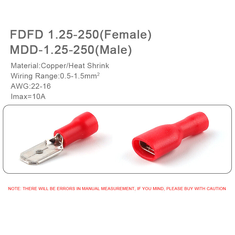 50PCS FDD/MDD 6.3mm Terminal Roșu Albastru Galben Femeie Masculin Spade Izolați Electrice Sertizare Terminale Conectori Cablaj Cablu Plug