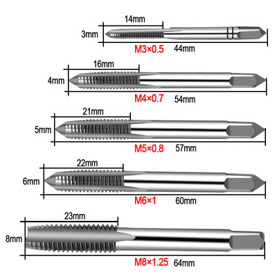 5gab Hss Machine Skrūves vītne Metriskā spraudņa krāna Skrūvkrāni 3mm 4mm 5mm 6mm 8mm M3-M8 komplekts Skrūvju vītnes urbis M3 M4 M5 M6 M8