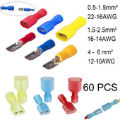 60 gab. Lāpstas spailes vīrišķā savienotāja uzgaļa vadu spailes savienojuma spailes stiepļu gofrēšanas savienotāju sortimentam