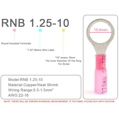 25 gab. Siltuma saraušanās RV gredzenu izolēti spailes Vadu kabeļu savienotāji Elektrisko vadu presēšanas spailes