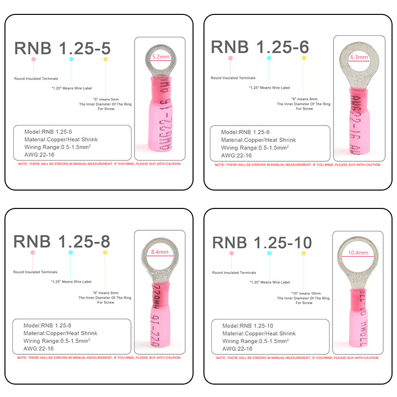 25 gab. Siltuma saraušanās RV gredzenu izolēti spailes Vadu kabeļu savienotāji Elektrisko vadu presēšanas spailes