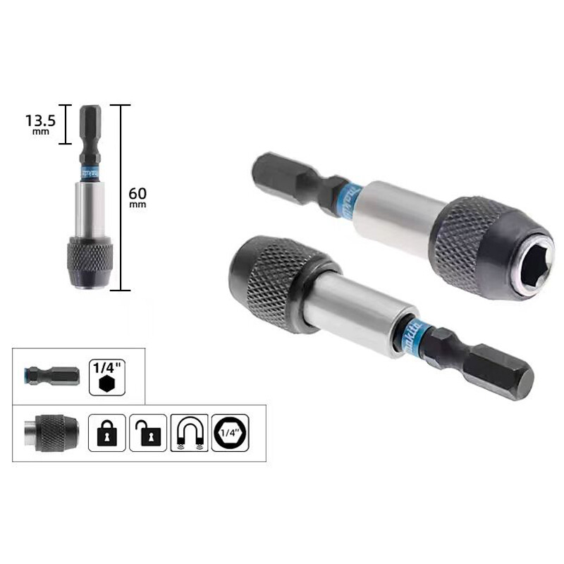 Makita E-08791 triecienmelns magnētisko uzgaļu turētājs 60 MM 1/4 collu sešstūra roktura magnētiskās uzmavas piedziņas uzgaļa instrumenta piederumu adapteris
