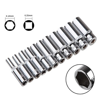 1PC 1/4inch Deep Socket Adapter Medium Fly Hex Longleeve Wrench Heads Chrom Vanadium Steel Ratchet Wrench Adapter 4-14mm