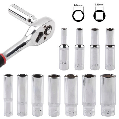 1PC 1/4inch Deep Socket Adapter Medium Fly Hex Longleeve Wrench Heads Chrom Vanadium Steel Ratchet Wrench Adapter 4-14mm