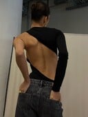 Sexy body s jedným rukávom, spodná bielizeň s výstrihom do V, čierny top s dlhým rukávom a odhaleným chrbtom, dámske jednodielne body