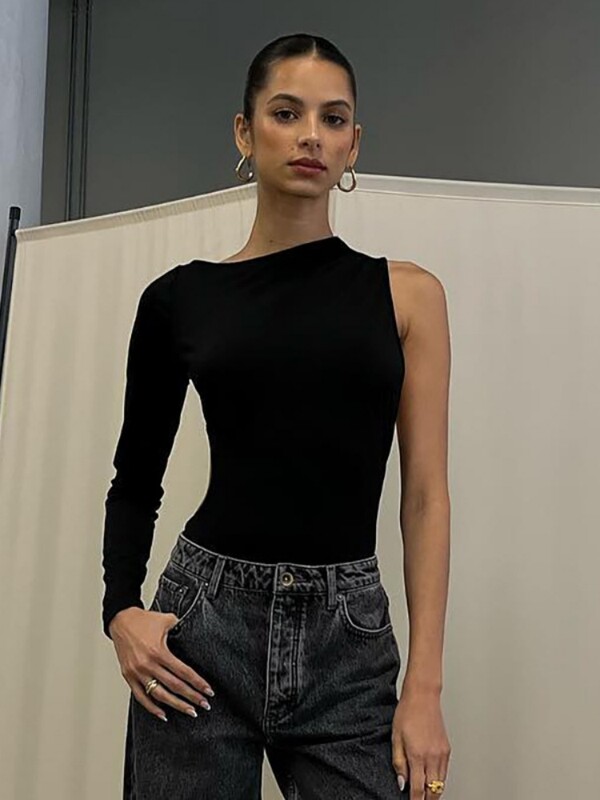 Sexy body s jedným rukávom, spodná bielizeň s výstrihom do V, čierny top s dlhým rukávom a odhaleným chrbtom, dámske jednodielne body