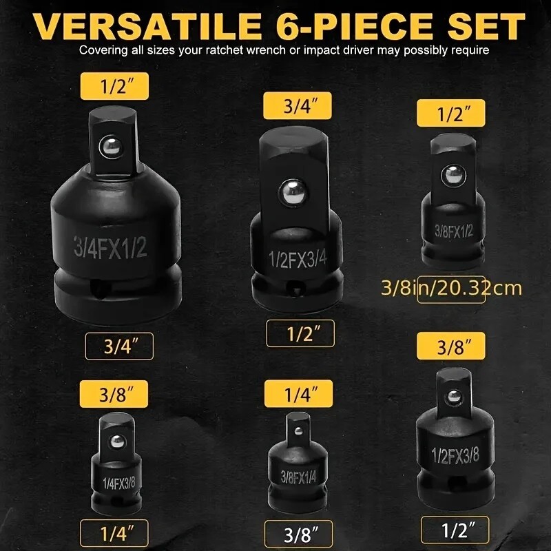 6 gab. ligzdas pārveidotāja adaptera komplekts rokas instrumentiem, reduktora adapteris 1/4 1/2 3/8 3/4 automašīnu velosipēdu darbnīcas remonta instrumentam ar kastīti