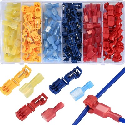 120 buc. Conectori de fir T-Tap, electrice de îmbinare rapidă, robinete în T Terminale de tip spade de deconectare rapidă izolată cu auto-decuplare