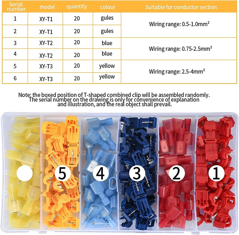 120 buc. Conectori de fir T-Tap, electrice de îmbinare rapidă, robinete în T Terminale de tip spade de deconectare rapidă izolată cu auto-decuplare