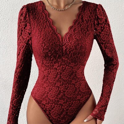 Naiste elegantne lilleline pitsiga vormiv body Sexy Scallop Trim V kaelusega salendav kehakujundaja Slim Night Club Party Trikood Topid