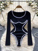 SINGREINY Fashion Casual Φορμάκια Γυναικεία Μακρυμάνικα Ελαστικό Ανοιχτό Καβάλο Μαύρο Τοπ Streetwear Γυναικεία Αμερικάνικα Αθλητικά Playsuits