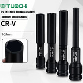 CRV 1/2 palcové rázové objímky, hlboké 7-24 mm, plytké, extra dlhé, tenké, vonkajšia vrstva, šesťhranný objímkový kľúč na opravu automobilových strojov.
