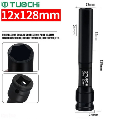 CRV 1/2 palcové rázové objímky, hlboké 7-24 mm, plytké, extra dlhé, tenké, vonkajšia vrstva, šesťhranný objímkový kľúč na opravu automobilových strojov.