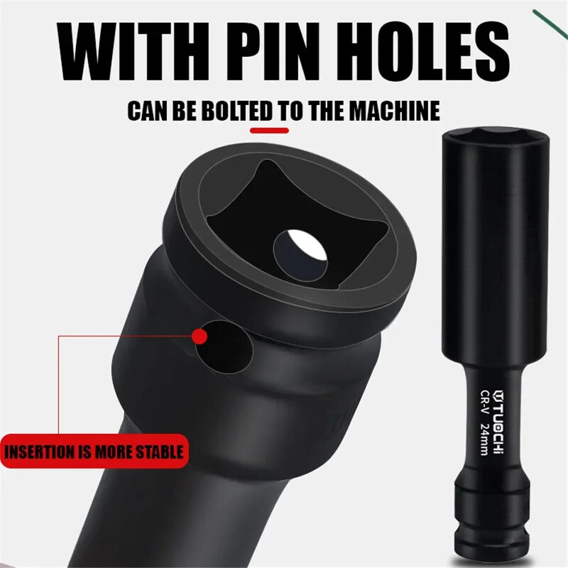 CRV 1/2 palcové rázové objímky, hlboké 7-24 mm, plytké, extra dlhé, tenké, vonkajšia vrstva, šesťhranný objímkový kľúč na opravu automobilových strojov.