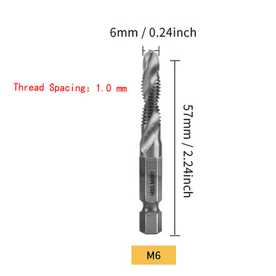Coadă hexagonală placată cu titan HSS Filet metric Burghii cu robinet Compus pentru mașină cu șuruburi M3 M4 M5 M6 M8 M10 Unelte de mână