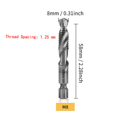 Coadă hexagonală placată cu titan HSS Filet metric Burghii cu robinet Compus pentru mașină cu șuruburi M3 M4 M5 M6 M8 M10 Unelte de mână