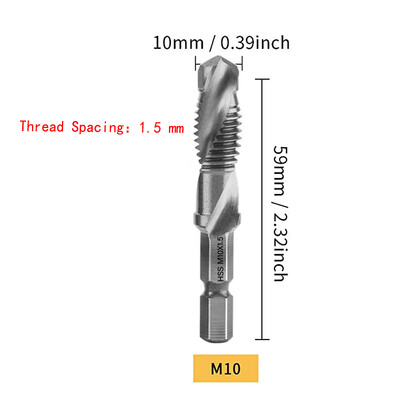 Coadă hexagonală placată cu titan HSS Filet metric Burghii cu robinet Compus pentru mașină cu șuruburi M3 M4 M5 M6 M8 M10 Unelte de mână