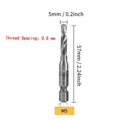 Coadă hexagonală placată cu titan HSS Filet metric Burghii cu robinet Compus pentru mașină cu șuruburi M3 M4 M5 M6 M8 M10 Unelte de mână