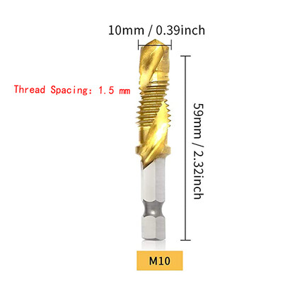 Coadă hexagonală placată cu titan HSS Filet metric Burghii cu robinet Compus pentru mașină cu șuruburi M3 M4 M5 M6 M8 M10 Unelte de mână