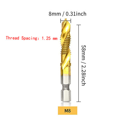 Coadă hexagonală placată cu titan HSS Filet metric Burghii cu robinet Compus pentru mașină cu șuruburi M3 M4 M5 M6 M8 M10 Unelte de mână