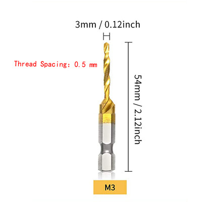 Coadă hexagonală placată cu titan HSS Filet metric Burghii cu robinet Compus pentru mașină cu șuruburi M3 M4 M5 M6 M8 M10 Unelte de mână