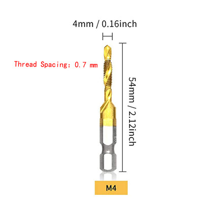 Coadă hexagonală placată cu titan HSS Filet metric Burghii cu robinet Compus pentru mașină cu șuruburi M3 M4 M5 M6 M8 M10 Unelte de mână