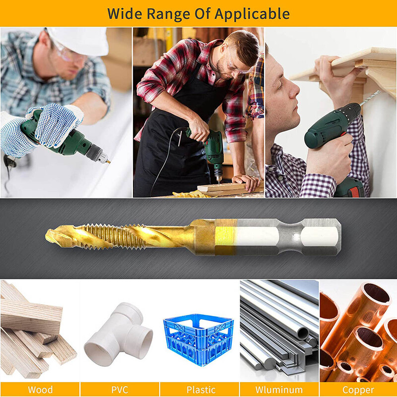 Coadă hexagonală placată cu titan HSS Filet metric Burghii cu robinet Compus pentru mașină cu șuruburi M3 M4 M5 M6 M8 M10 Unelte de mână