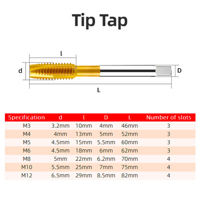 HSS Cobalt Containing Tip Βιδωτή βρύση Εργαλεία τρυπάνι βρύσης μηχανής Από ανοξείδωτο χάλυβα Ειδική επικάλυψη με τιτάνιο M3 M4 M5 M6