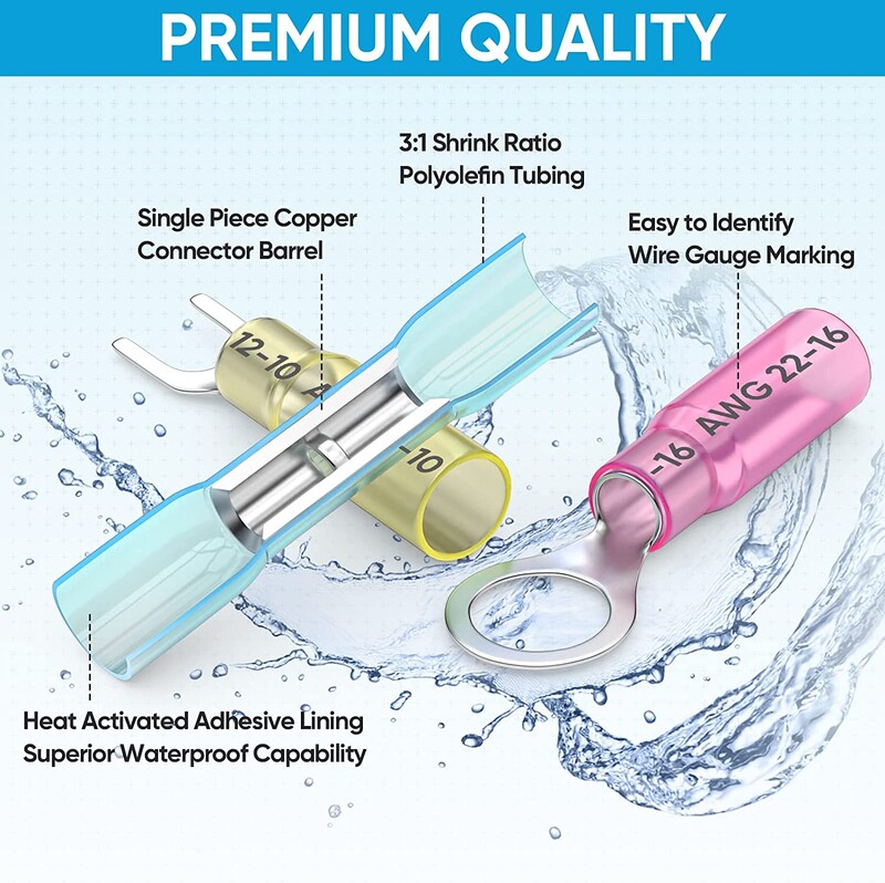 120 vnt. šilumai susitraukiančios vielos jungtys, vandeniui atsparūs automobilių jūrų elektros gnybtai, užspaudžiami jungties žiediniai šakės kastuvai