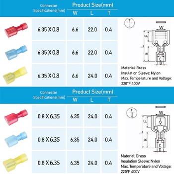 Κιτ συνδετήρων γρήγορης αποσύνδεσης 100 τμχ Nylon Spade, ηλεκτρικά μονωμένα τερματικά, αρσενικό και θηλυκό συρμάτινο πτυσσόμενο τερματικό