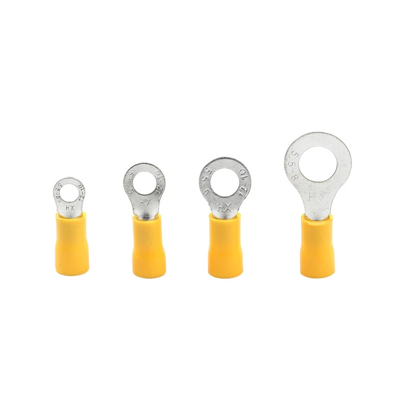 10/50/100 tk RV5.5-4 5 6 8 kollane rõngas 4-6 mm isoleeritud juhtmega pistik Elektrikaabli pressklemm 12-10AWG