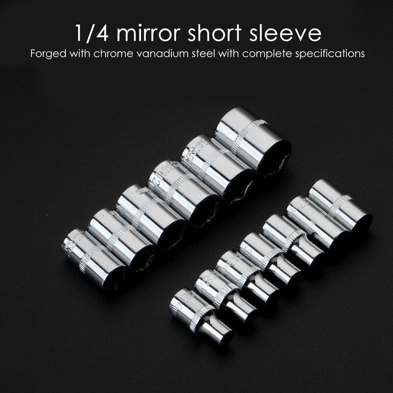 Set de prize cu antrenare 1/4" 6 puncte, prizele scurte/lungi adânci, set de chei cu tubula CRV, cu clichet, Adaptor de cap pentru cheie cuplată