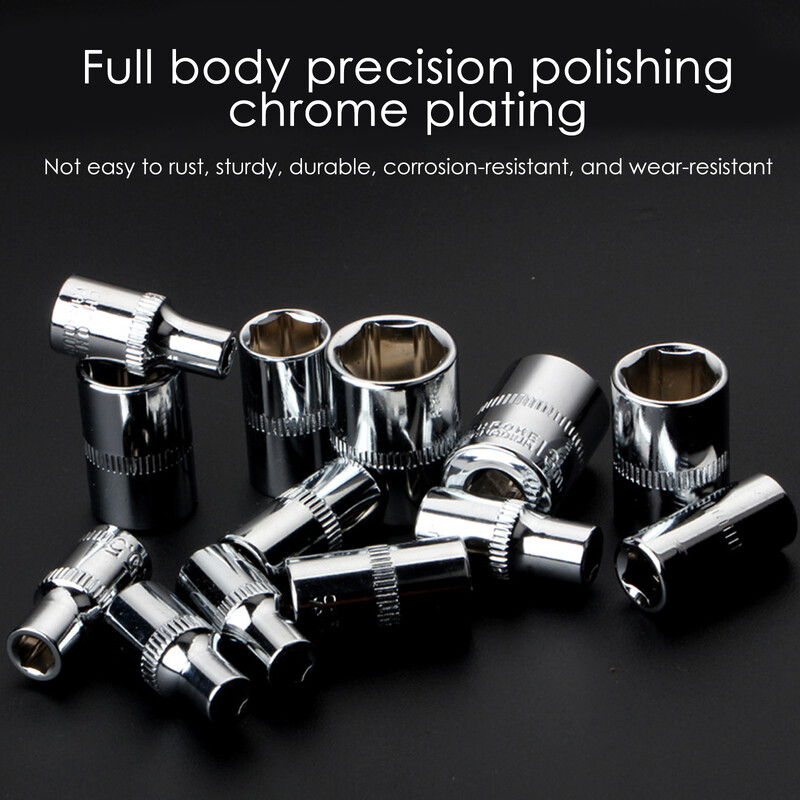 Set de prize cu antrenare 1/4" 6 puncte, prizele scurte/lungi adânci, set de chei cu tubula CRV, cu clichet, Adaptor de cap pentru cheie cuplată