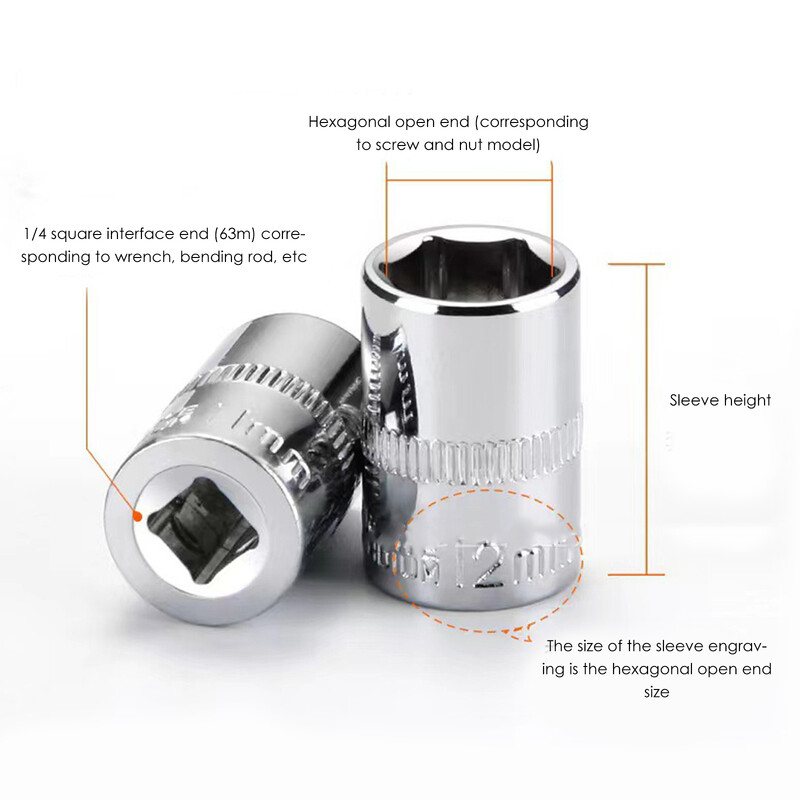 Set de prize cu antrenare 1/4" 6 puncte, prizele scurte/lungi adânci, set de chei cu tubula CRV, cu clichet, Adaptor de cap pentru cheie cuplată