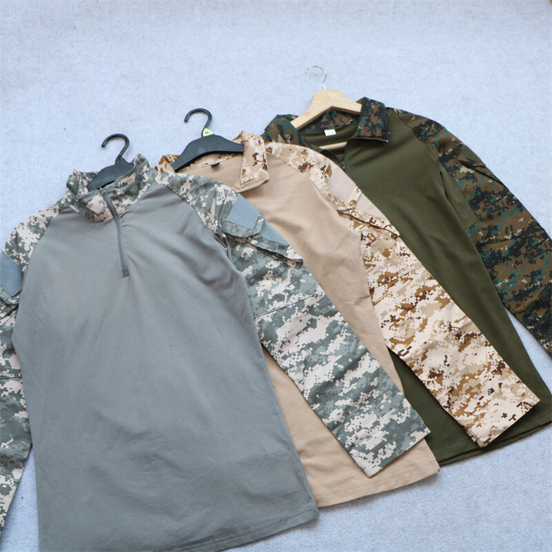 Vanjska kamuflažna majica dugih rukava s više džepova, samostojeći ovratnik, rastezljivo odijelo u obliku žabe