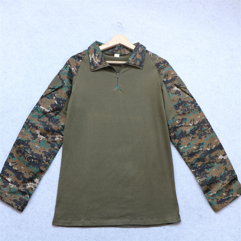 Vanjska kamuflažna majica dugih rukava s više džepova, samostojeći ovratnik, rastezljivo odijelo u obliku žabe