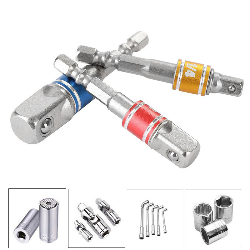 Biele de legătură cu manșon universal, 3 bucăți, AD, biele de legătură AD, Adaptor de priză, Biți de extensie 1/4 3/8 1/2 Biți pătrați cu tijă hexagonală