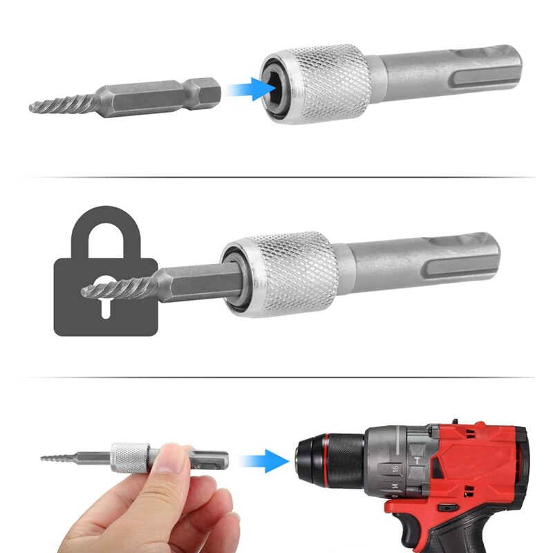 5 bucăți Adaptor pentru mandrină SDS-Plus, Adaptor pentru burghie SDS Plus la suport de burghiu din oțel cu priză hexagonală de 1/4 inch 6,35 mm, burghiu