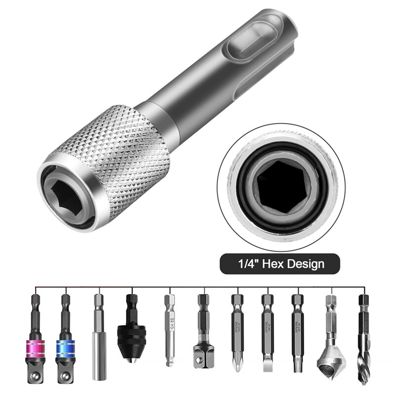 5 bucăți Adaptor pentru mandrină SDS-Plus, Adaptor pentru burghie SDS Plus la suport de burghiu din oțel cu priză hexagonală de 1/4 inch 6,35 mm, burghiu