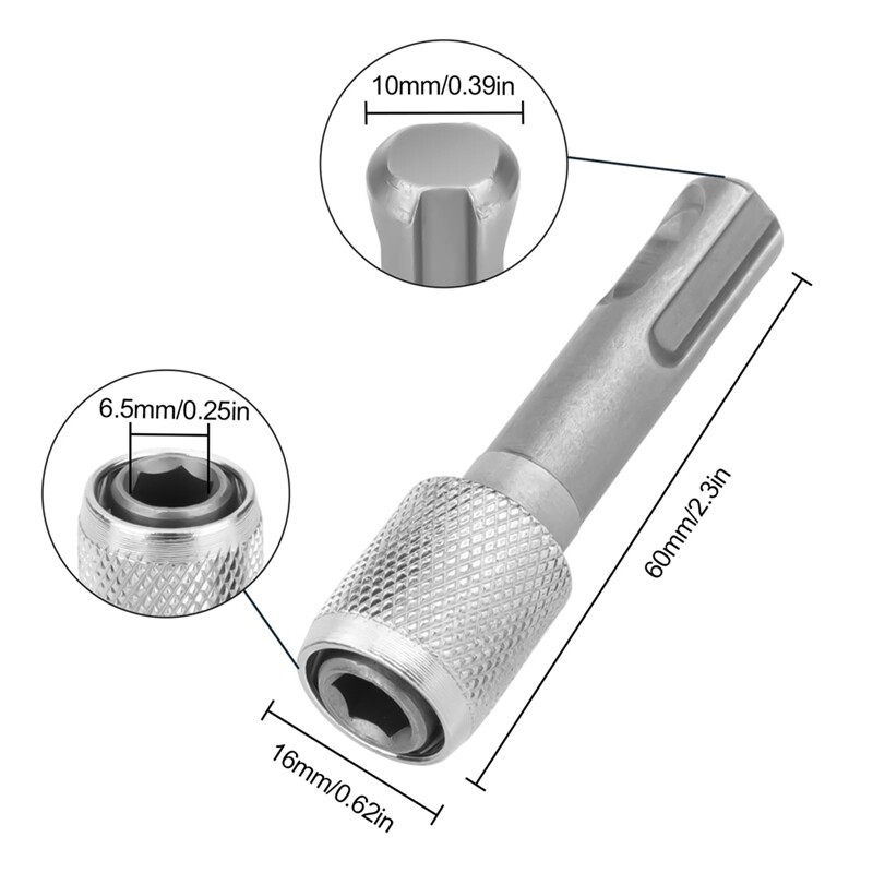 5 bucăți Adaptor pentru mandrină SDS-Plus, Adaptor pentru burghie SDS Plus la suport de burghiu din oțel cu priză hexagonală de 1/4 inch 6,35 mm, burghiu