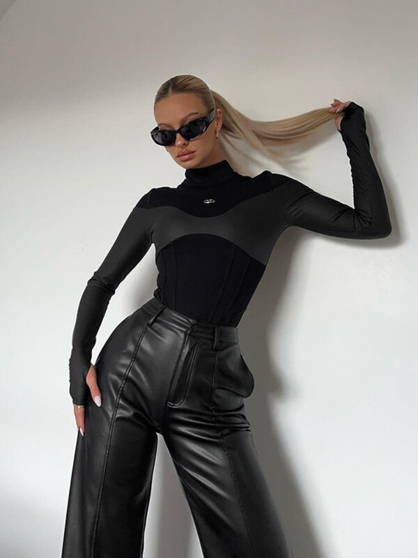 Y2K Streetwear gotic pentru femei, sexy, subțire, din piele, cu mâneci lungi, salopete cu mâneci lungi, topuri, ocazional, skinny, haine pentru femei