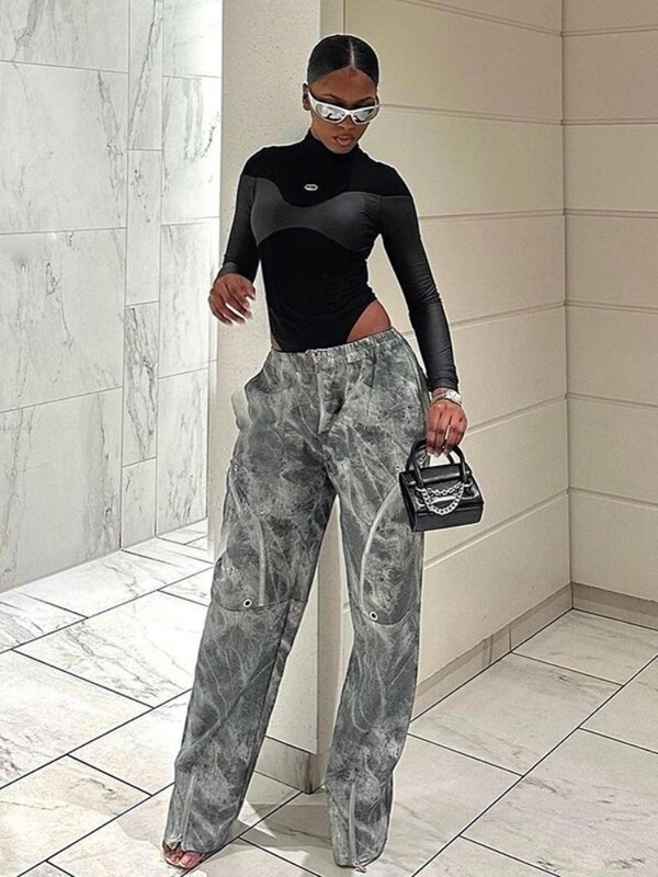 Y2K Streetwear gotic pentru femei, sexy, subțire, din piele, cu mâneci lungi, salopete cu mâneci lungi, topuri, ocazional, skinny, haine pentru femei