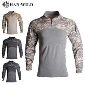 Pánske maskáčové tričko HAN WILD s dlhým rukávom, turistické, poľovnícke, bojové, pánske taktické tričká, airsoft, paintball, kempingové oblečenie